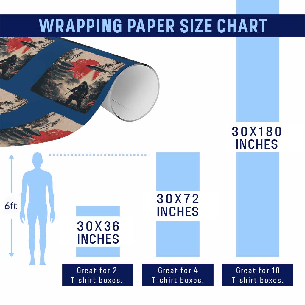 Samurai Bigfoot Wrapping Paper Roll Funny Japanese Retro Vintage Sasquatch Graphic Ukiyo-e Art TS10 Print Your Wear