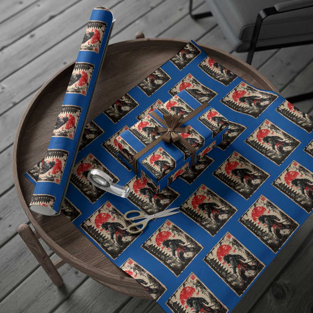 Samurai Bigfoot Wrapping Paper Roll Japanese Vintage Sasquatch Graphic Ukiyo-e Art Funny TS10 Blue Print Your Wear