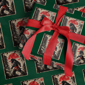 Samurai Bigfoot Wrapping Paper Roll Japanese Vintage Sasquatch Graphic Ukiyo-e Art Funny TS10 Green Print Your Wear