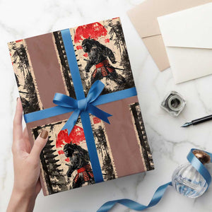 Samurai Bigfoot Wrapping Paper Roll Japanese Vintage Sasquatch Graphic Ukiyo-e Art Funny TS10 Mocha Print Your Wear