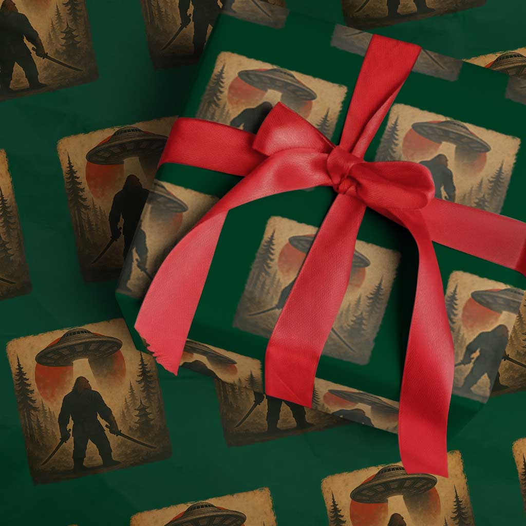 Samurai Bigfoot Wrapping Paper Roll Japanese Vintage Ukiyoe Style TS12 Green Print Your Wear