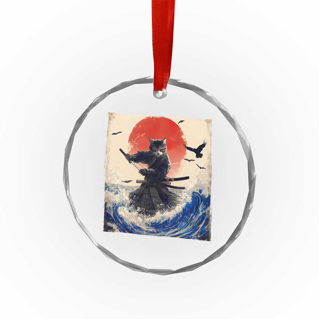 Samurai Cat Crystal Glass Ornament Vintage Japanese Art Anime Ukiyo-e Warrior TS10 Transparent Glass 3'' Circle Print Your Wear