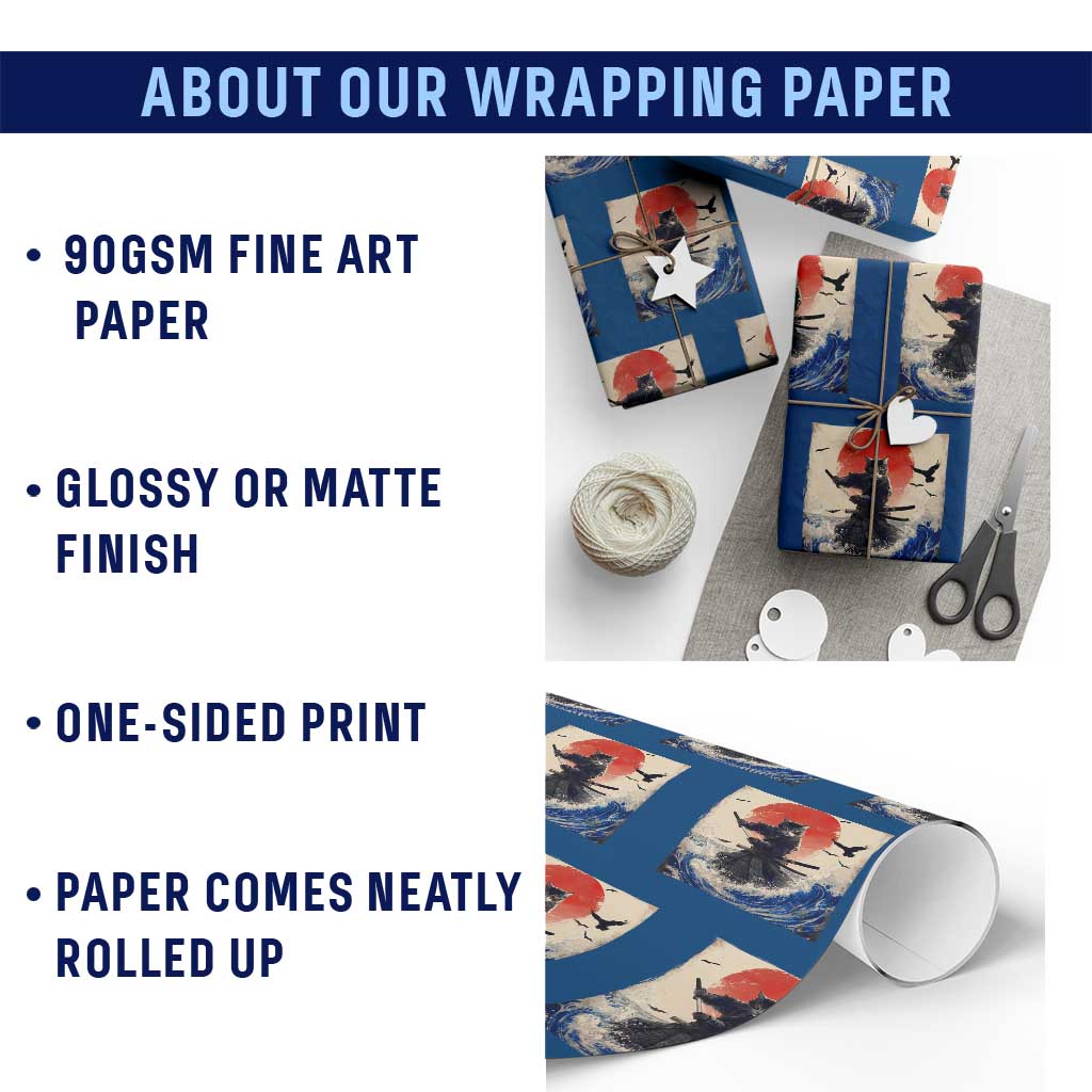 Samurai Cat Wrapping Paper Roll Vintage Japanese Art Anime Ukiyo-e Warrior TS10 Print Your Wear