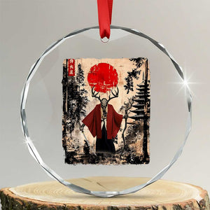 Samurai Wendigo Crystal Glass Ornament Japanese Vintage Graphic Ukiyo-e Art Funny Dark Fantasy TS10 Transparent Glass 3'' Circle Print Your Wear