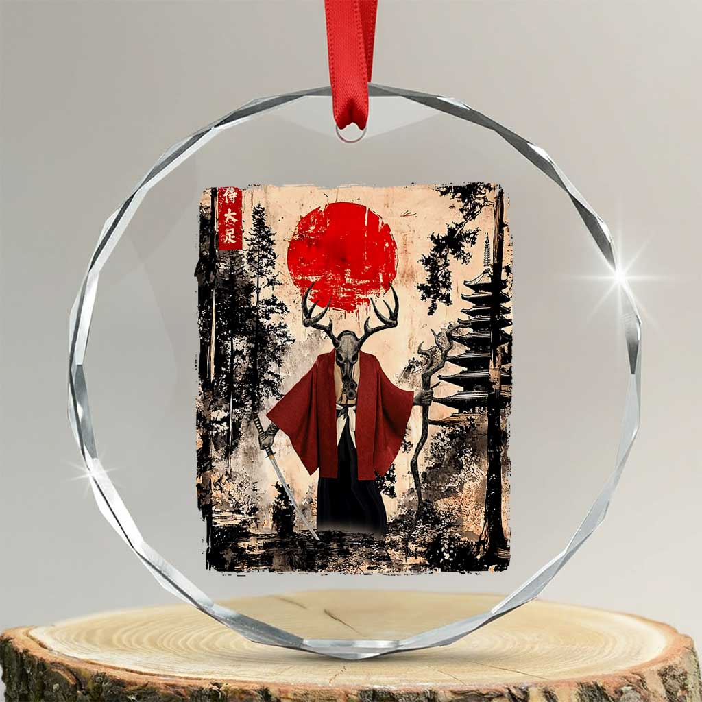 Samurai Wendigo Crystal Glass Ornament Japanese Vintage Graphic Ukiyo-e Art Funny Dark Fantasy TS10 Transparent Glass 3'' Circle Print Your Wear