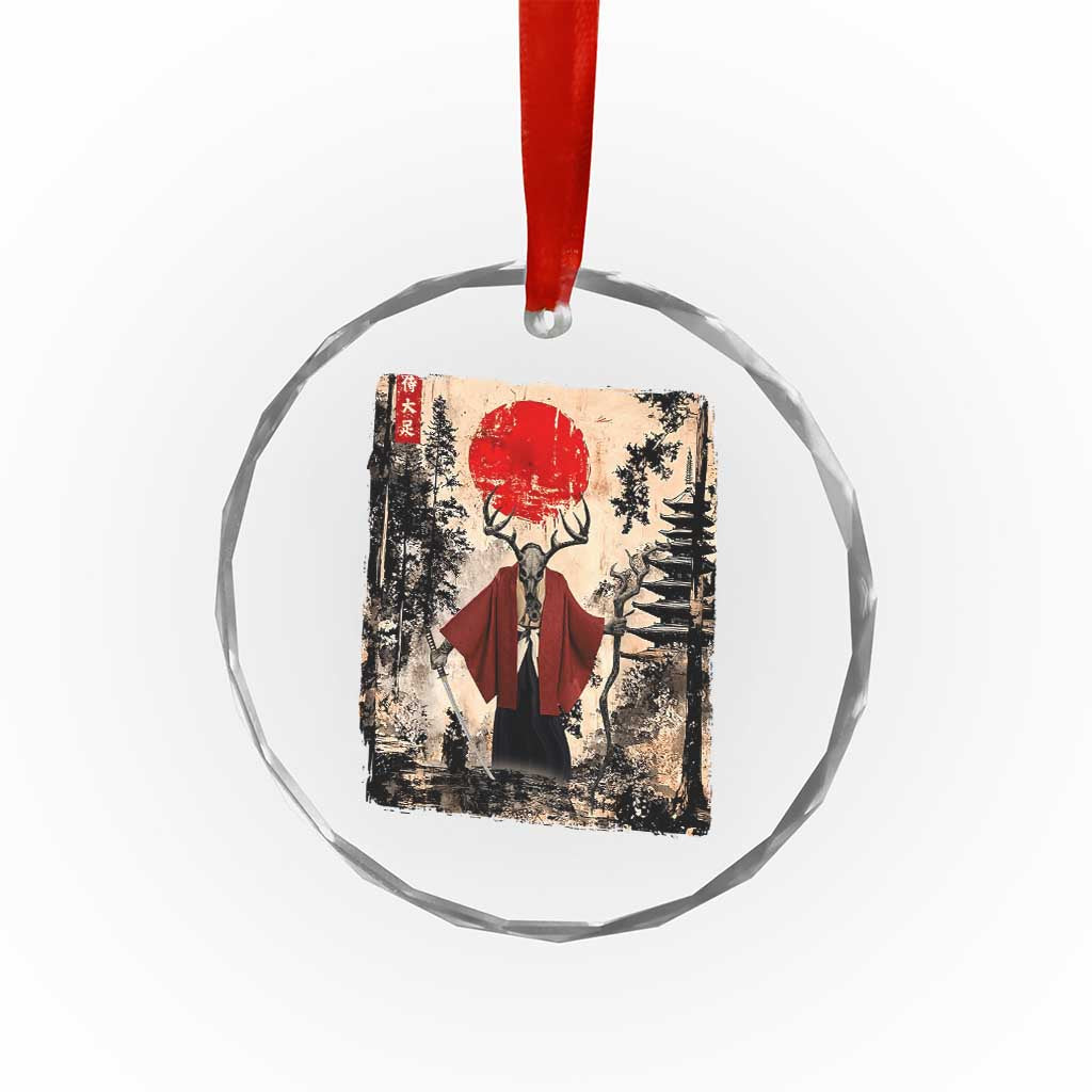 Samurai Wendigo Crystal Glass Ornament Japanese Vintage Graphic Ukiyo-e Art Funny Dark Fantasy TS10 Transparent Glass 3'' Circle Print Your Wear