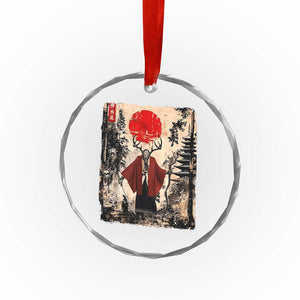 Samurai Wendigo Crystal Glass Ornament Japanese Vintage Graphic Ukiyo-e Art Funny Dark Fantasy TS10 Transparent Glass 3'' Circle Print Your Wear