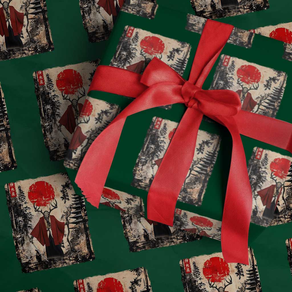 Samurai Wendigo Wrapping Paper Roll Japanese Vintage Graphic Ukiyo-e Art Funny Dark Fantasy TS10 Green Print Your Wear