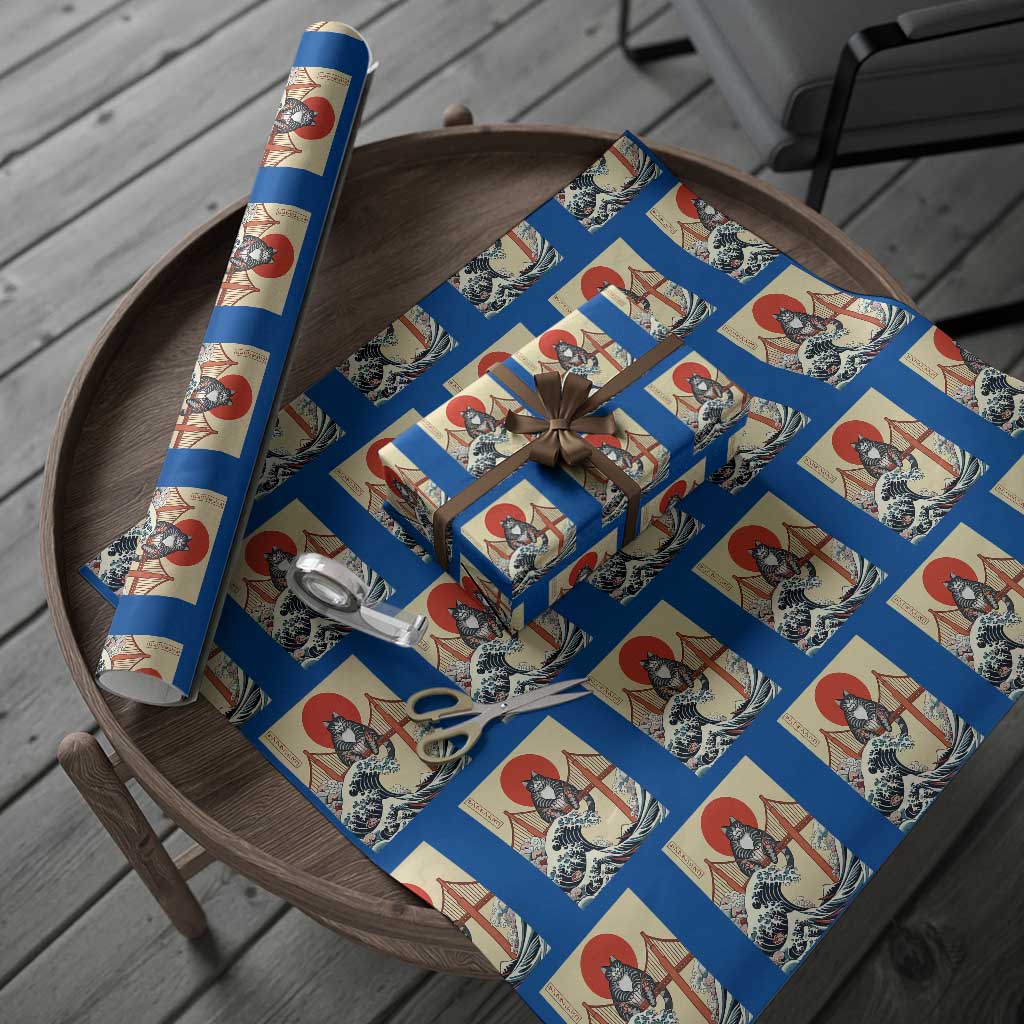 San Francisco Cat Wrapping Paper Roll Vintage Japanese Anime Kawaii Cat Sunset TS14 Blue Print Your Wear