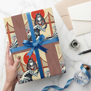 San Francisco Cat Wrapping Paper Roll Vintage Japanese Anime Kawaii Cat Sunset TS14 Mocha Print Your Wear
