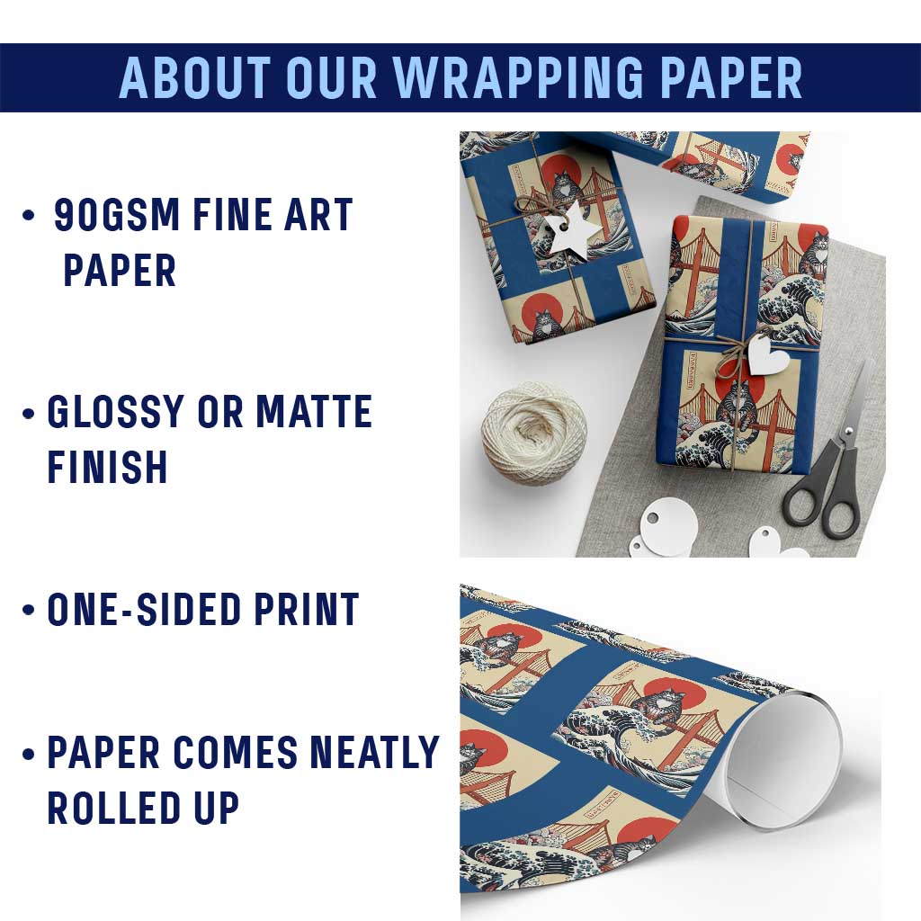 San Francisco Cat Wrapping Paper Roll Vintage Japanese Anime Kawaii Cat Sunset TS14 Print Your Wear