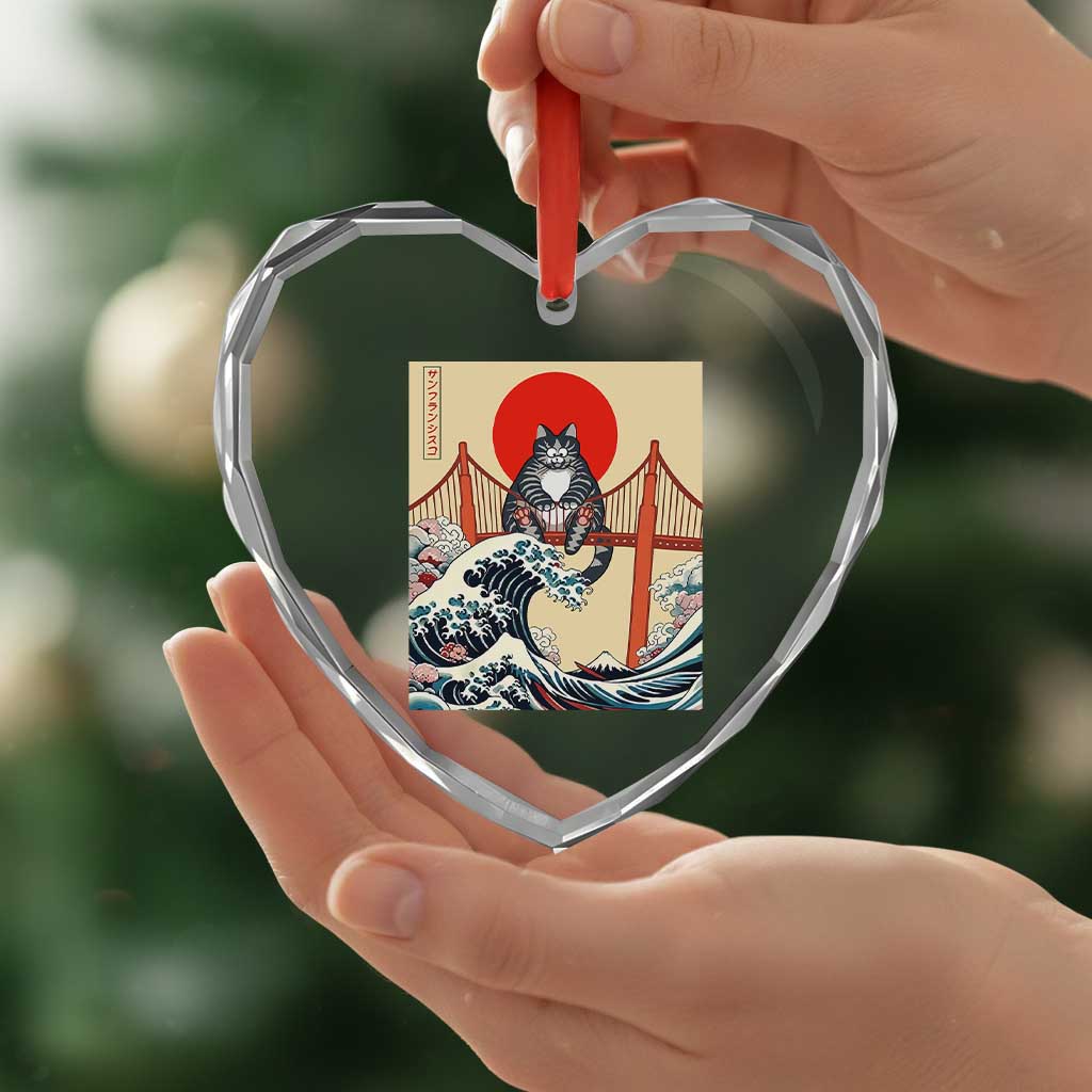 San Francisco Cat Heart Crystal Glass Ornament Vintage Japanese Anime Kawaii Cat Sunset TS14 Print Your Wear