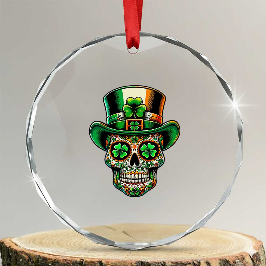 San Patties Irish Sugar Skull Crystal Glass Ornament St Patricks Day Of The Dead TS02 Transparent Glass 3'' Circle Print Your Wear
