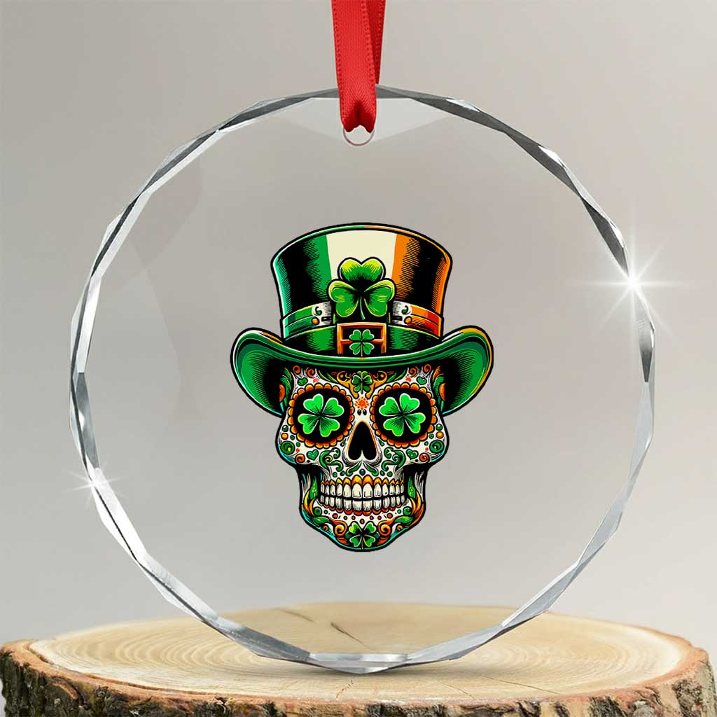 San Patties Irish Sugar Skull Crystal Glass Ornament St Patricks Day Of The Dead TS02 Transparent Glass 3'' Circle Print Your Wear