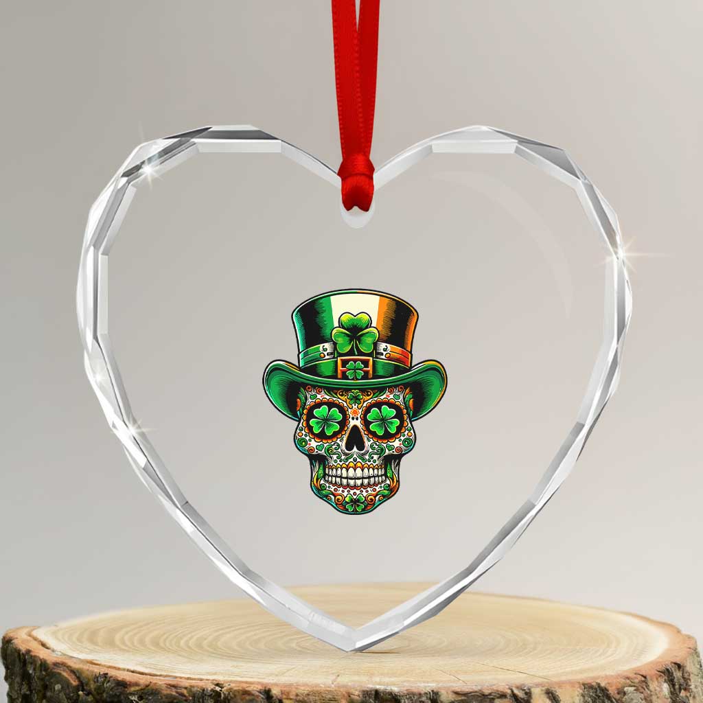 San Patties Irish Sugar Skull Heart Crystal Glass Ornament St Patricks Day Of The Dead TS02 Transparent Glass 3'' Heart Print Your Wear
