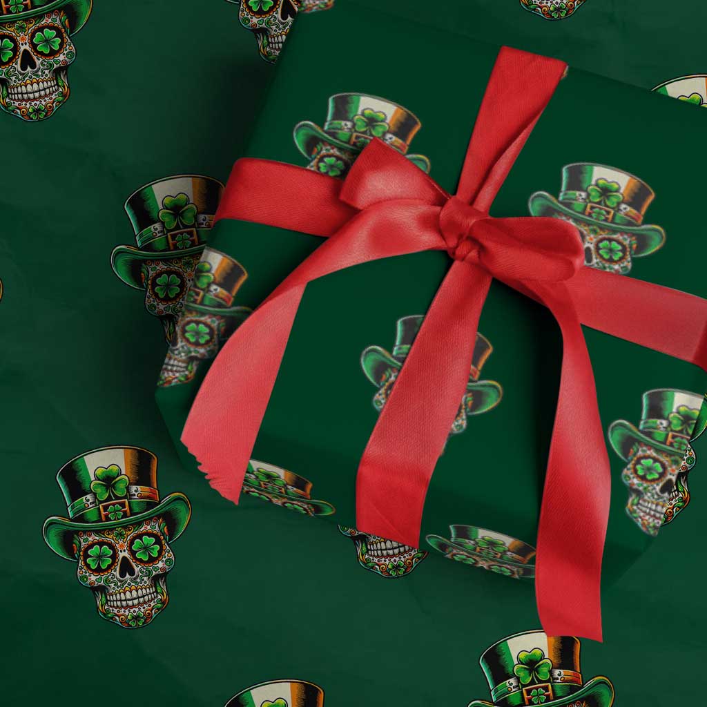 San Patties Irish Sugar Skull Wrapping Paper Roll St Patricks Day Of The Dead TS02 Green Print Your Wear