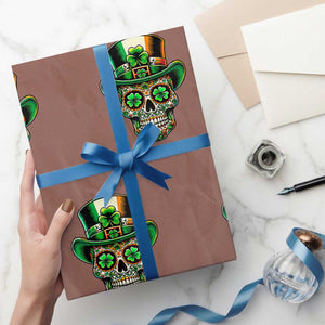 San Patties Irish Sugar Skull Wrapping Paper Roll St Patricks Day Of The Dead TS02 Mocha Print Your Wear