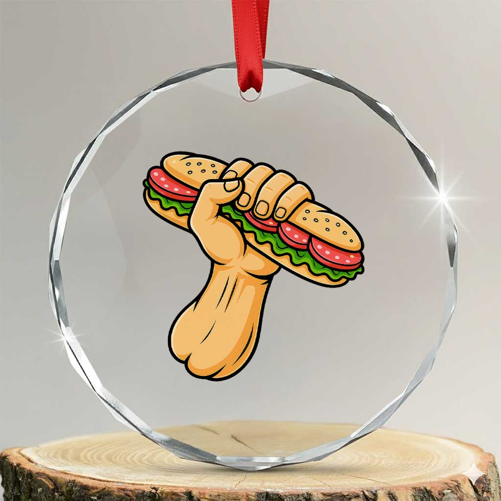 Sandwich Power Fist Crystal Glass Ornament Sarcastic Food Revolution Political Satire TS02 Transparent Glass 3'' Circle Print Your Wear
