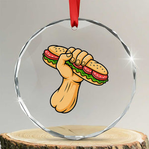 Sandwich Power Fist Crystal Glass Ornament Sarcastic Food Revolution Political Satire TS02 Transparent Glass 3'' Circle Print Your Wear