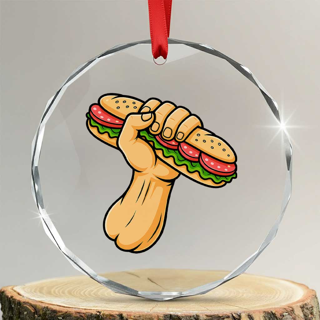 Sandwich Power Fist Crystal Glass Ornament Sarcastic Food Revolution Political Satire TS02 Transparent Glass 3'' Circle Print Your Wear