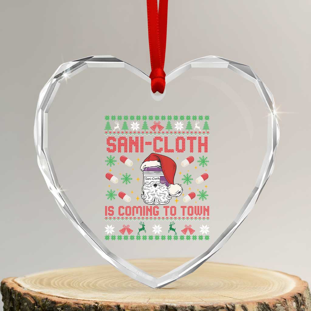 Sani-cloth Is Coming To Town Heart Crystal Glass Ornament Funny Nurse Christmas TS14 Transparent Glass 3'' Heart Print Your Wear