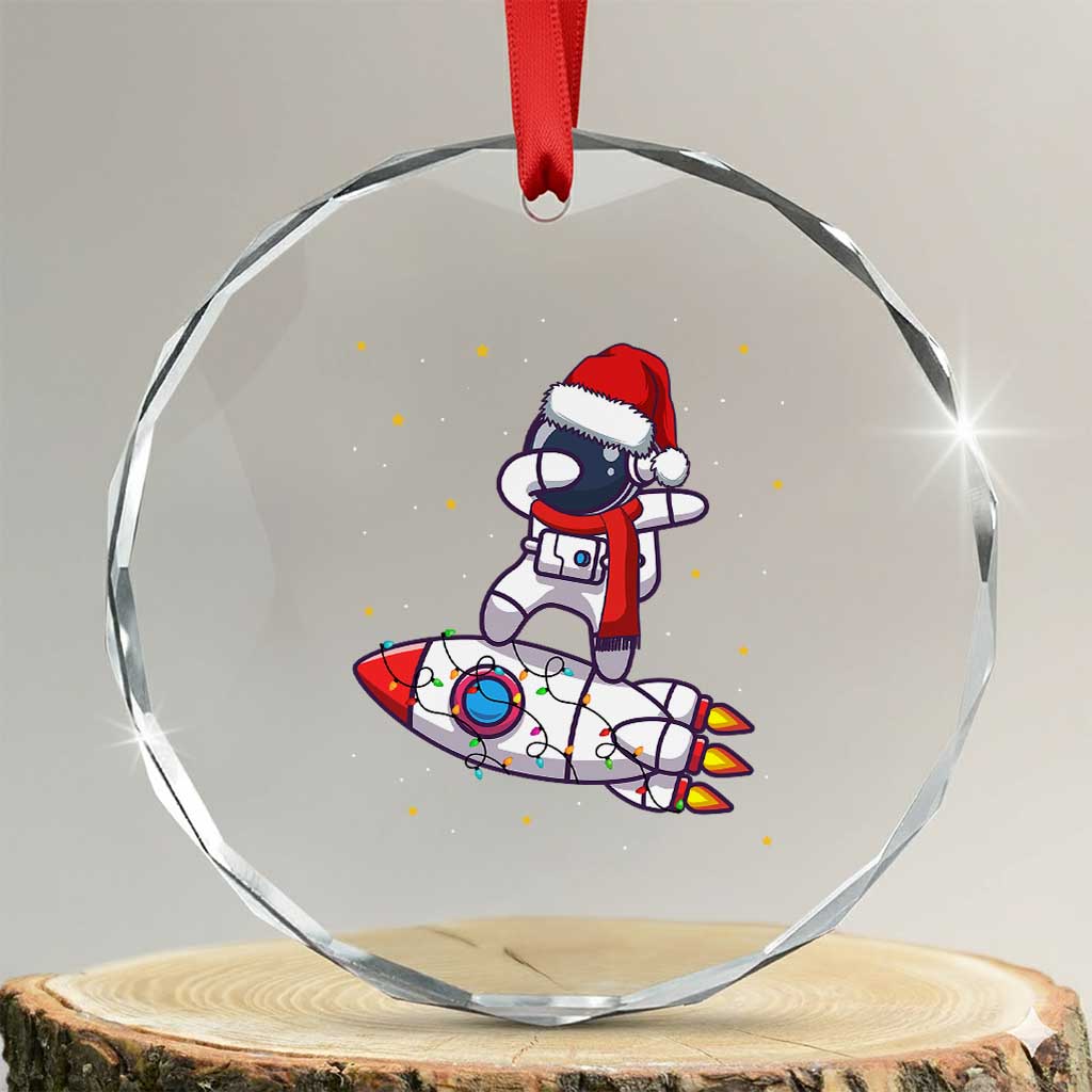 Santa Astronaut Dabbing Space Rocket Xmas Crystal Glass Ornament TS09 Transparent Glass 3'' Circle Print Your Wear