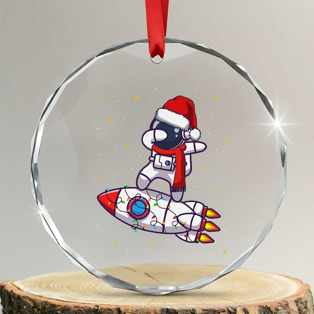 Santa Astronaut Dabbing Space Rocket Xmas Crystal Glass Ornament TS09 Transparent Glass 3'' Circle Print Your Wear