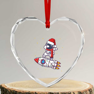 Santa Astronaut Dabbing Space Rocket Xmas Heart Crystal Glass Ornament TS09 Transparent Glass 3'' Heart Print Your Wear