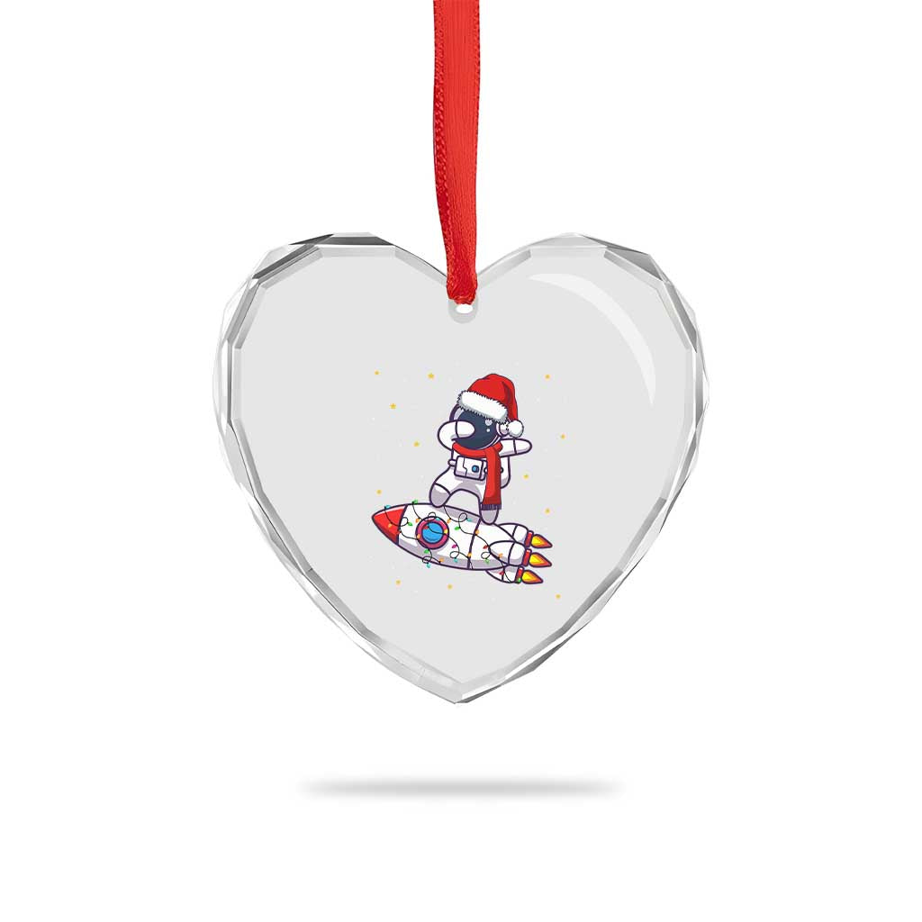 Santa Astronaut Dabbing Space Rocket Xmas Heart Crystal Glass Ornament TS09 Print Your Wear
