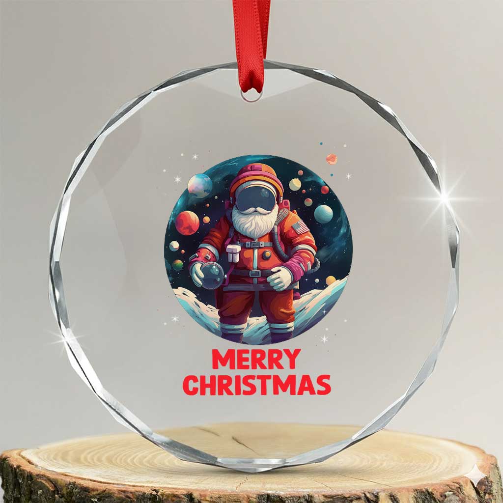 Santa Astronaut Xmas Space Colorful Planet Crystal Glass Ornament TS09 Transparent Glass 3'' Circle Print Your Wear