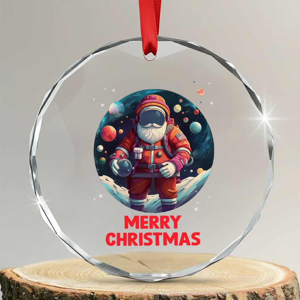 Santa Astronaut Xmas Space Colorful Planet Crystal Glass Ornament TS09 Transparent Glass 3'' Circle Print Your Wear
