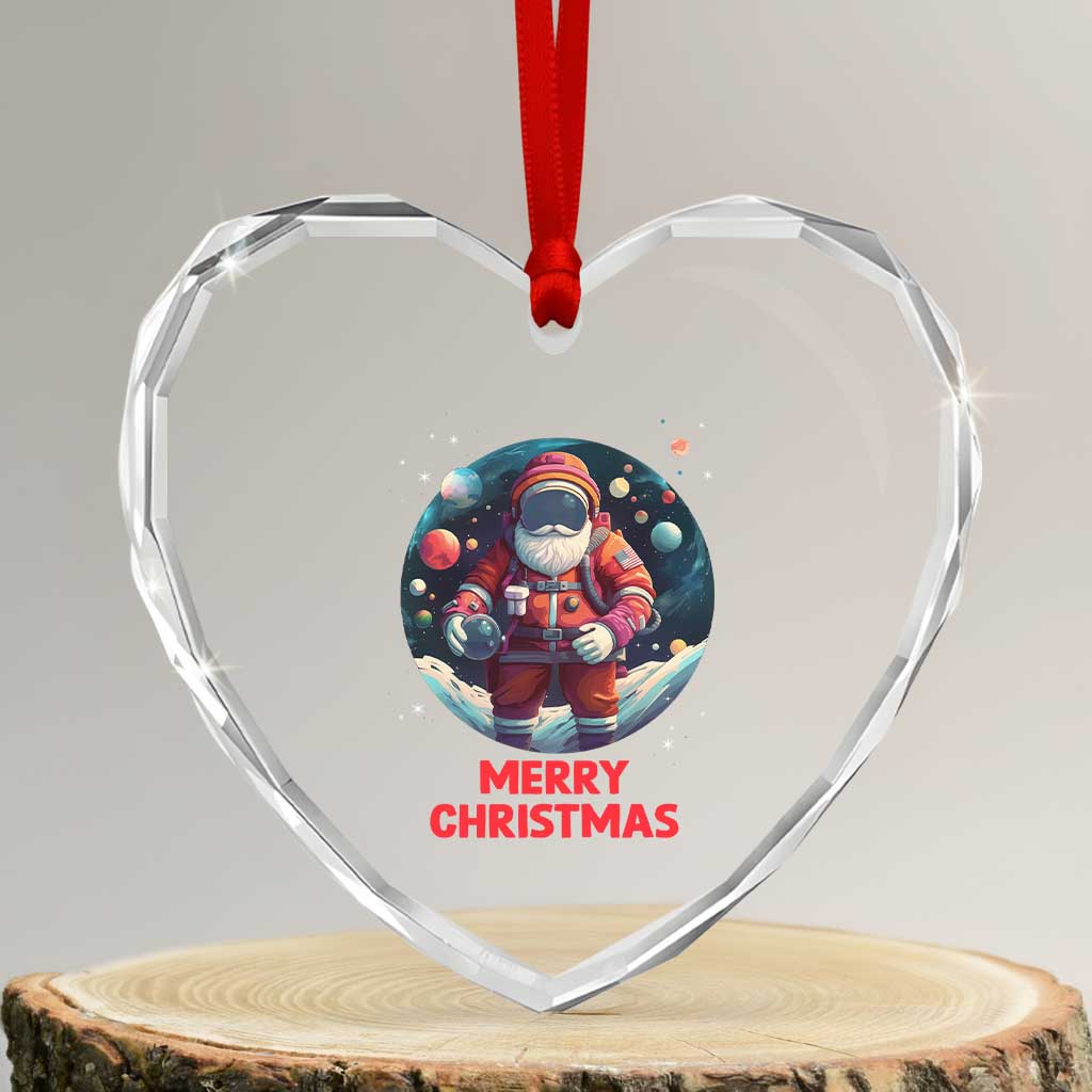 Santa Astronaut Xmas Space Colorful Planet Heart Crystal Glass Ornament TS09 Transparent Glass 3'' Heart Print Your Wear
