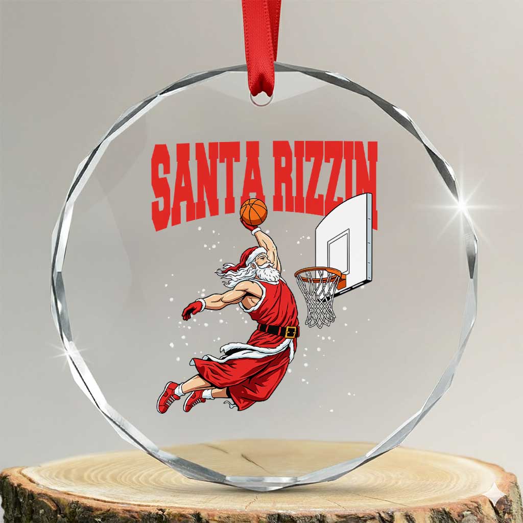 Santa Basketball Christmas Crystal Glass Ornament He Is Rizzin TS14 Transparent Glass 3'' Circle Print Your Wear