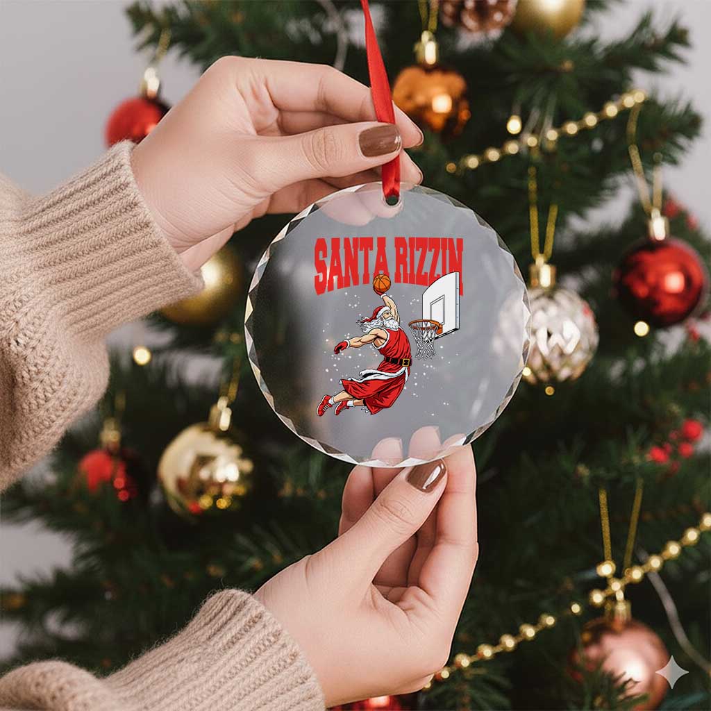 Santa Basketball Christmas Crystal Glass Ornament He Is Rizzin TS14 Print Your Wear