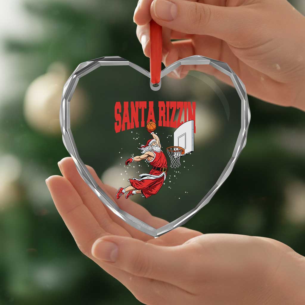 Santa Basketball Christmas Heart Crystal Glass Ornament He Is Rizzin TS14 Print Your Wear