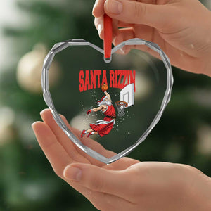 Santa Basketball Christmas Heart Crystal Glass Ornament He Is Rizzin TS14 Print Your Wear