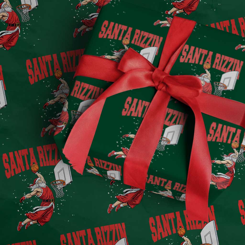Santa Basketball Christmas Wrapping Paper Roll He Is Rizzin TS14 Green Print Your Wear