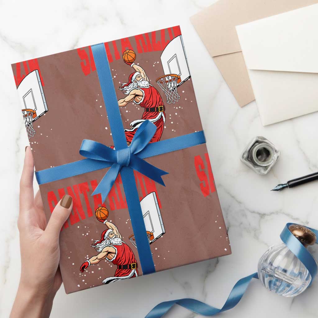 Santa Basketball Christmas Wrapping Paper Roll He Is Rizzin TS14 Mocha Print Your Wear