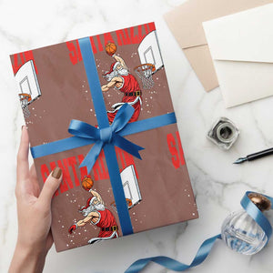 Santa Basketball Christmas Wrapping Paper Roll He Is Rizzin TS14 Mocha Print Your Wear