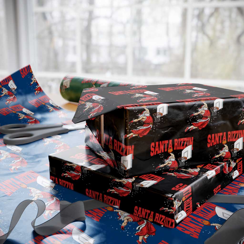 Santa Basketball Christmas Wrapping Paper Roll He Is Rizzin TS14 Black Print Your Wear