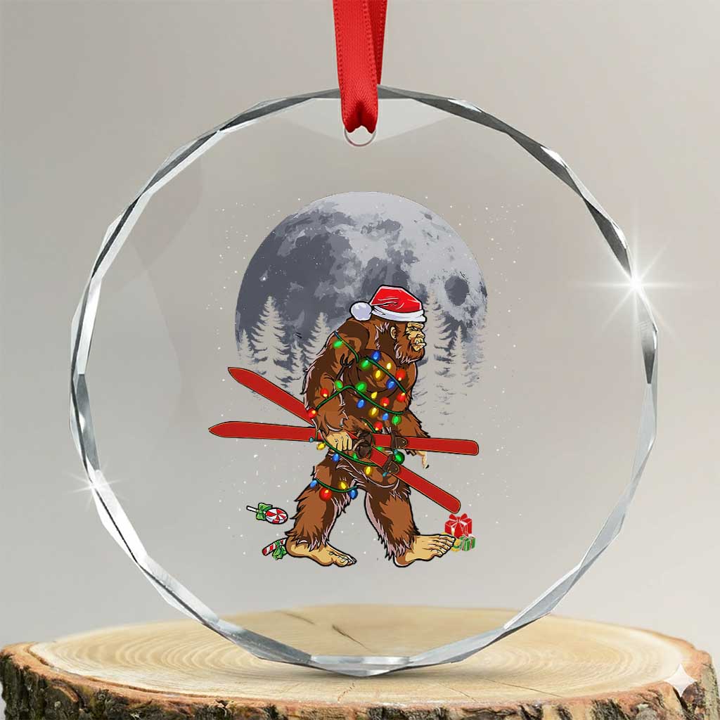 Santa Bigfoot Christmas Crystal Glass Ornament Funny Sasquatch Skiing Snowboard Ski Lover Skier TS10 Transparent Glass 3'' Circle Print Your Wear