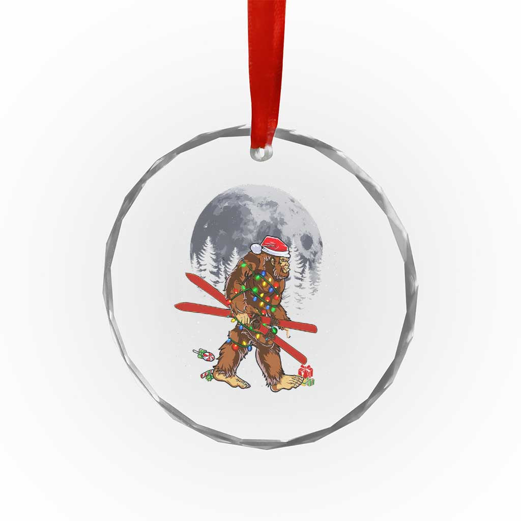Santa Bigfoot Christmas Crystal Glass Ornament Funny Sasquatch Skiing Snowboard Ski Lover Skier TS10 Print Your Wear