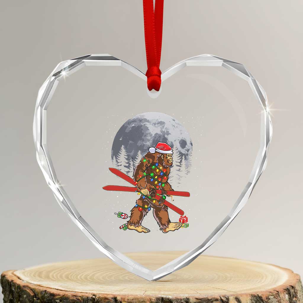 Santa Bigfoot Christmas Heart Crystal Glass Ornament Funny Sasquatch Skiing Snowboard Ski Lover Skier TS10 Transparent Glass 3'' Heart Print Your Wear