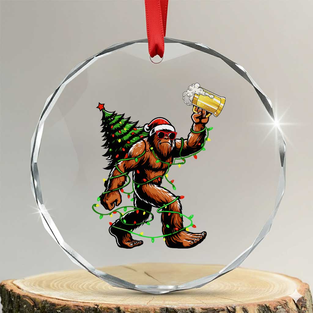 Santa Bigfoot Christmas Tree Crystal Glass Ornament Xmas Lights Funny Sasquatch Beer TS10 Transparent Glass 3'' Circle Print Your Wear