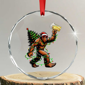 Santa Bigfoot Christmas Tree Crystal Glass Ornament Xmas Lights Funny Sasquatch Beer TS10 Transparent Glass 3'' Circle Print Your Wear