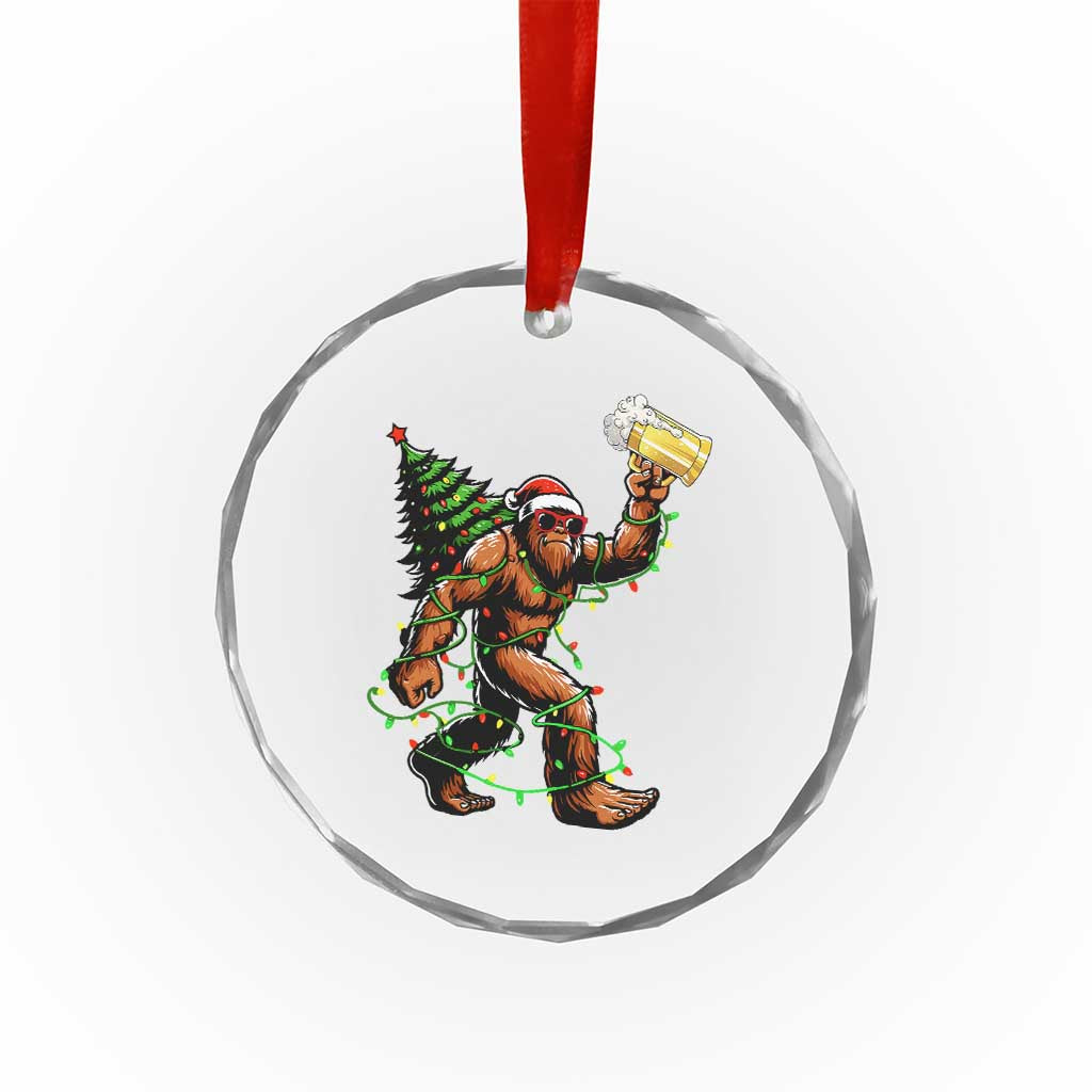 Santa Bigfoot Christmas Tree Crystal Glass Ornament Xmas Lights Funny Sasquatch Beer TS10 Print Your Wear