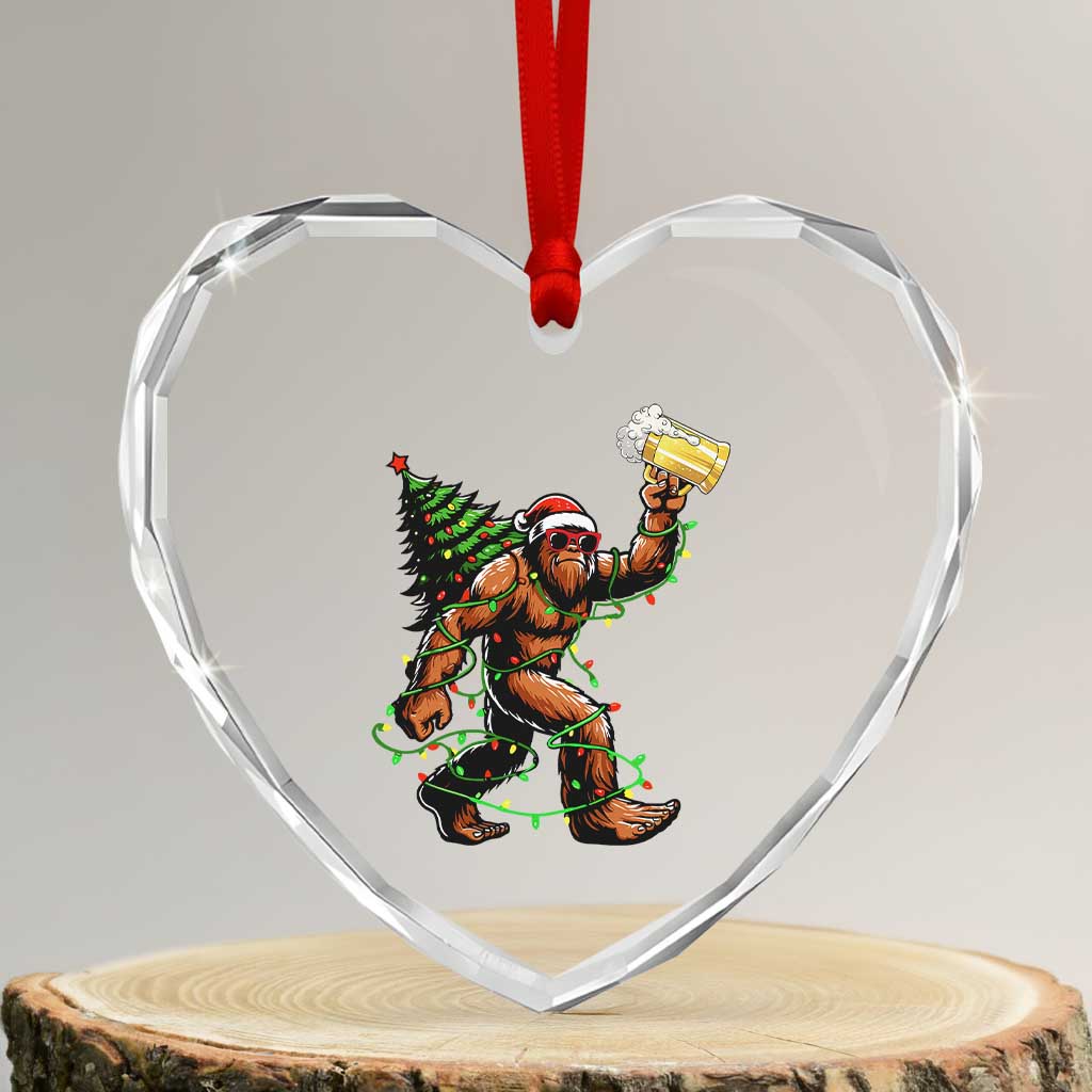 Santa Bigfoot Christmas Tree Heart Crystal Glass Ornament Xmas Lights Funny Sasquatch Beer TS10 Transparent Glass 3'' Heart Print Your Wear