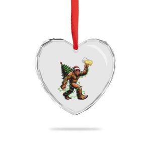 Santa Bigfoot Christmas Tree Heart Crystal Glass Ornament Xmas Lights Funny Sasquatch Beer TS10 Print Your Wear