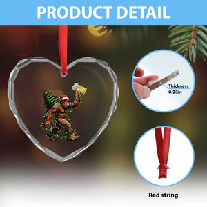 Santa Bigfoot Christmas Tree Heart Crystal Glass Ornament Xmas Lights Funny Sasquatch Beer TS10 Print Your Wear