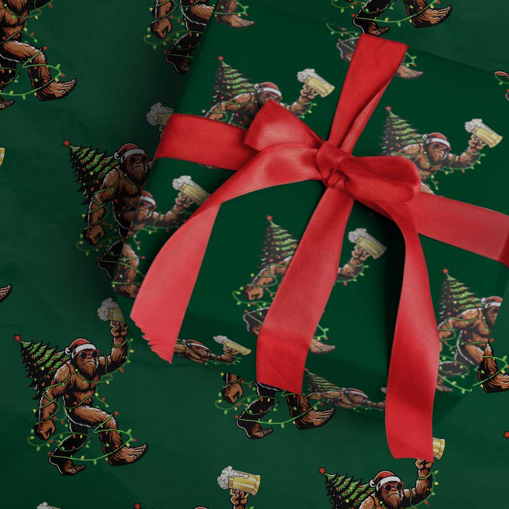 Santa Bigfoot Christmas Tree Wrapping Paper Roll Xmas Lights Funny Sasquatch Beer TS10 Green Print Your Wear